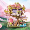 Kawaii Sakura Cherry Blossom Purple Tree House Nano Building Set