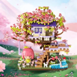 Kawaii Sakura Cherry Blossom Purple Tree House Nano Building Set