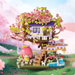 Kawaii Sakura Cherry Blossom Purple Tree House Nano Building Set -Kawaii Store kawaiies plushies plush softtoy kawaii sakura cherry blossom purple tree house nano building set build it 991154