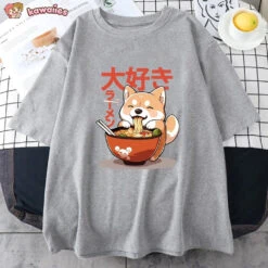 Apparel Kawaii Shiba Inu Eating Ramen Unisex Tee -Kawaii Store kawaiies plushies plush softtoy kawaii shiba inu eating ramen unisex tee apparel 698821