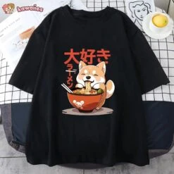Kawaii Store -Kawaii Store kawaiies plushies plush softtoy kawaii shiba inu eating ramen unisex tee apparel 837643