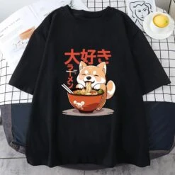 Apparel Kawaii Shiba Inu Eating Ramen Unisex Tee -Kawaii Store kawaiies plushies plush softtoy kawaii shiba inu eating ramen unisex tee apparel black xs 989721