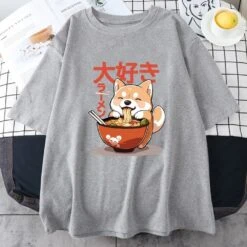 Apparel Kawaii Shiba Inu Eating Ramen Unisex Tee -Kawaii Store kawaiies plushies plush softtoy kawaii shiba inu eating ramen unisex tee apparel gray xs 307537