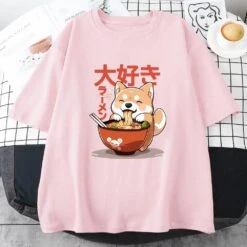 Apparel Kawaii Shiba Inu Eating Ramen Unisex Tee -Kawaii Store kawaiies plushies plush softtoy kawaii shiba inu eating ramen unisex tee apparel pink xs 587563