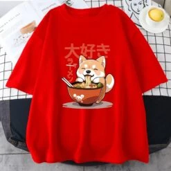 Apparel Kawaii Shiba Inu Eating Ramen Unisex Tee -Kawaii Store kawaiies plushies plush softtoy kawaii shiba inu eating ramen unisex tee apparel red xs 900077