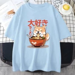 Apparel Kawaii Shiba Inu Eating Ramen Unisex Tee -Kawaii Store kawaiies plushies plush softtoy kawaii shiba inu eating ramen unisex tee apparel sky blue xs 653560