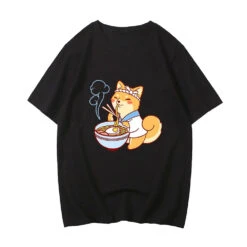 Apparel Kawaii Shiba Inu Enjoying Ramen Women's Tee Top -Kawaii Store kawaiies plushies plush softtoy kawaii shiba inu enjoying ramen womens tee top tops black xs 823684
