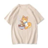 Apparel Kawaii Shiba Inu Enjoying Ramen Women's Tee Top -Kawaii Store kawaiies plushies plush softtoy kawaii shiba inu enjoying ramen womens tee top tops cream xs 928317
