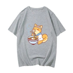 Apparel Kawaii Shiba Inu Enjoying Ramen Women's Tee Top -Kawaii Store kawaiies plushies plush softtoy kawaii shiba inu enjoying ramen womens tee top tops gray xs 630500
