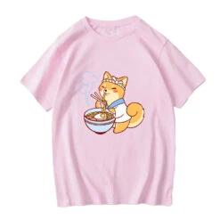 Apparel Kawaii Shiba Inu Enjoying Ramen Women's Tee Top -Kawaii Store kawaiies plushies plush softtoy kawaii shiba inu enjoying ramen womens tee top tops pink xs 110516