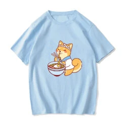 Apparel Kawaii Shiba Inu Enjoying Ramen Women's Tee Top -Kawaii Store kawaiies plushies plush softtoy kawaii shiba inu enjoying ramen womens tee top tops sky blue xs 358362