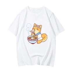 Apparel Kawaii Shiba Inu Enjoying Ramen Women's Tee Top -Kawaii Store kawaiies plushies plush softtoy kawaii shiba inu enjoying ramen womens tee top tops white xs 199316