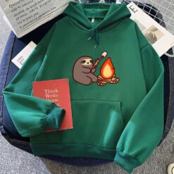 Apparel Kawaii Sloth Cooking Marshmallow Campfire Unisex Hoodie -Kawaii Store kawaiies plushies plush softtoy kawaii sloth cooking marshmallow campfire unisex hoodie apparel dark green xs 127851