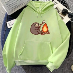 Apparel Kawaii Sloth Cooking Marshmallow Campfire Unisex Hoodie -Kawaii Store kawaiies plushies plush softtoy kawaii sloth cooking marshmallow campfire unisex hoodie apparel light green xs 800233