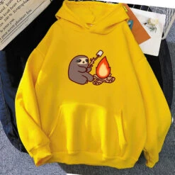Apparel Kawaii Sloth Cooking Marshmallow Campfire Unisex Hoodie -Kawaii Store kawaiies plushies plush softtoy kawaii sloth cooking marshmallow campfire unisex hoodie apparel yellow xs 957120