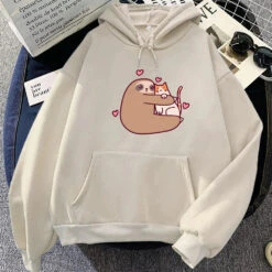 Apparel Kawaii Sloth Hugging Cat Unisex Hoodie -Kawaii Store kawaiies plushies plush softtoy kawaii sloth hugging cat unisex hoodie apparel cream xs 967876
