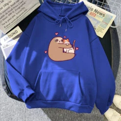 Apparel Kawaii Sloth Hugging Cat Unisex Hoodie -Kawaii Store kawaiies plushies plush softtoy kawaii sloth hugging cat unisex hoodie apparel dark blue xs 749053