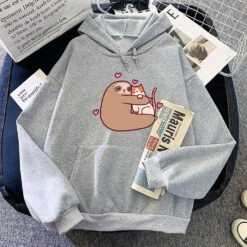 Apparel Kawaii Sloth Hugging Cat Unisex Hoodie -Kawaii Store kawaiies plushies plush softtoy kawaii sloth hugging cat unisex hoodie apparel gray xs 855726