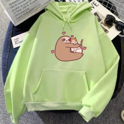 Apparel Kawaii Sloth Hugging Cat Unisex Hoodie -Kawaii Store kawaiies plushies plush softtoy kawaii sloth hugging cat unisex hoodie apparel light green xs 557270