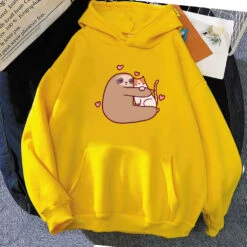 Apparel Kawaii Sloth Hugging Cat Unisex Hoodie -Kawaii Store kawaiies plushies plush softtoy kawaii sloth hugging cat unisex hoodie apparel yellow xs 192140