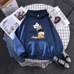 Apparel Kawaii Stacked Cats Unisex Hoodie -Kawaii Store kawaiies plushies plush softtoy kawaii stacked cats unisex hoodie hoodies dark blue s 709622