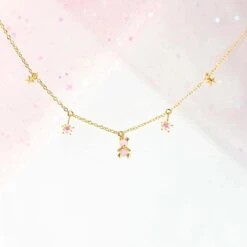Kawaii Starry Bear Pink 18K Gold-Plated Station Necklace -Kawaii Store kawaiies plushies plush softtoy kawaii starry bear pink 18k gold plated station necklace jewelry 605763