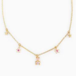 Kawaii Starry Bear Pink 18K Gold-Plated Station Necklace -Kawaii Store kawaiies plushies plush softtoy kawaii starry bear pink 18k gold plated station necklace jewelry 677560