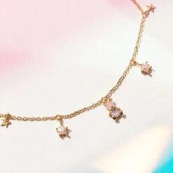 Kawaii Starry Bear Pink 18K Gold-Plated Station Necklace -Kawaii Store kawaiies plushies plush softtoy kawaii starry bear pink 18k gold plated station necklace jewelry 884305