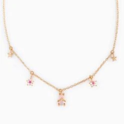 Kawaii Starry Bear Pink 18K Gold-Plated Station Necklace -Kawaii Store kawaiies plushies plush softtoy kawaii starry bear pink 18k gold plated station necklace jewelry rose gold 968790