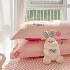 Kawaii Strawberry Print 120gsm Polyester Bedding Sets -Kawaii Store kawaiies plushies plush softtoy kawaii strawberry print 120gsm polyester bedding sets new bedding sets 196583