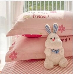 Kawaii Strawberry Print 120gsm Polyester Bedding Sets -Kawaii Store kawaiies plushies plush softtoy kawaii strawberry print 120gsm polyester bedding sets new bedding sets 241231