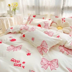 Kawaii Strawberry Print 120gsm Polyester Bedding Sets -Kawaii Store kawaiies plushies plush softtoy kawaii strawberry print 120gsm polyester bedding sets new bedding sets 762249