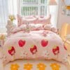 Kawaii Strawberry Print 120gsm Polyester Bedding Sets -Kawaii Store kawaiies plushies plush softtoy kawaii strawberry print 120gsm polyester bedding sets new bedding sets single flower 683109