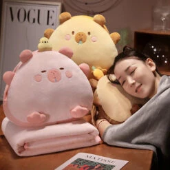 Kawaii Triangle Capybara Plush Pillows With Blanket -Kawaii Store kawaiies plushies plush softtoy kawaii triangle capybara plush pillows with blanket soft toy 225468