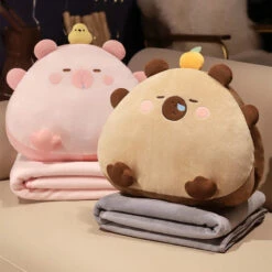 Kawaii Triangle Capybara Plush Pillows With Blanket -Kawaii Store kawaiies plushies plush softtoy kawaii triangle capybara plush pillows with blanket soft toy 526503