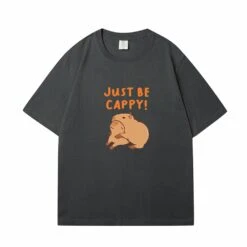 Apparel Kawaii Two Capybara 'Just Be Cappy!' Unisex Cotton Tee Top -Kawaii Store kawaiies plushies plush softtoy kawaii two capybara just be cappy unisex cotton tee top new apparel gray s 696587