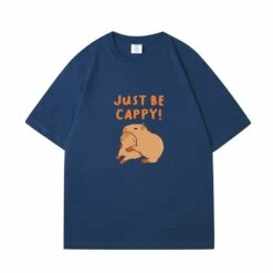 Apparel Kawaii Two Capybara 'Just Be Cappy!' Unisex Cotton Tee Top -Kawaii Store kawaiies plushies plush softtoy kawaii two capybara just be cappy unisex cotton tee top new apparel navy blue s 859119