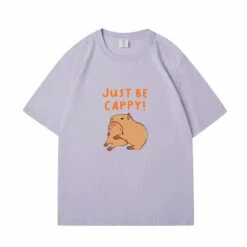 Apparel Kawaii Two Capybara 'Just Be Cappy!' Unisex Cotton Tee Top -Kawaii Store kawaiies plushies plush softtoy kawaii two capybara just be cappy unisex cotton tee top new apparel purple s 325002