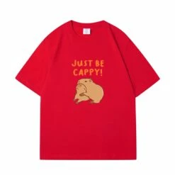 Apparel Kawaii Two Capybara 'Just Be Cappy!' Unisex Cotton Tee Top -Kawaii Store kawaiies plushies plush softtoy kawaii two capybara just be cappy unisex cotton tee top new apparel red s 900046