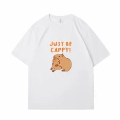 Apparel Kawaii Two Capybara 'Just Be Cappy!' Unisex Cotton Tee Top -Kawaii Store kawaiies plushies plush softtoy kawaii two capybara just be cappy unisex cotton tee top new apparel white s 802805