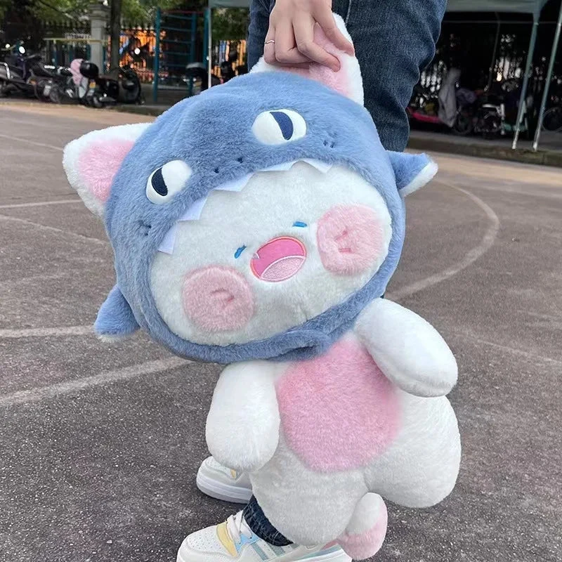 Kawaii White Cat Shark Hat Plushie 6 Kawaii White Cat Shark Hat Plushie - Image 4