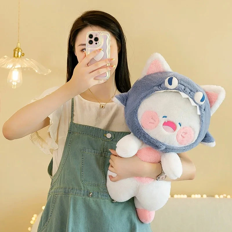Kawaii White Cat Shark Hat Plushie 12 Kawaii White Cat Shark Hat Plushie - Image 10