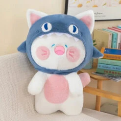 Kawaii White Cat Shark Hat Plushie