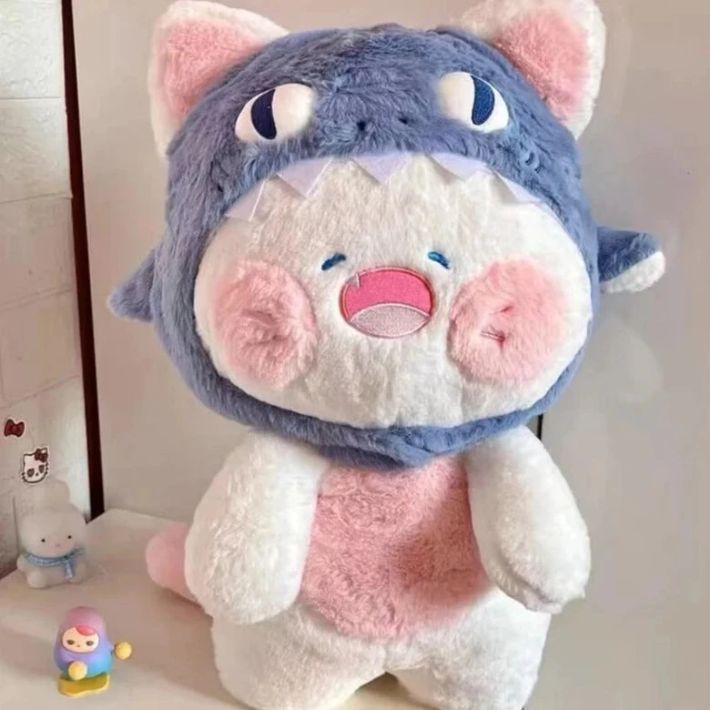 Kawaii White Cat Shark Hat Plushie 14 Kawaii White Cat Shark Hat Plushie - Image 12