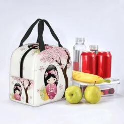 Kokeshi Doll Sakura Lunch Bag -Kawaii Store kawaiies plushies plush softtoy kokeshi doll sakura lunch bag bag 689399