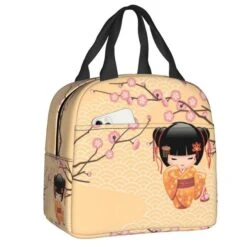 Kokeshi Doll Sakura Lunch Bag -Kawaii Store kawaiies plushies plush softtoy kokeshi doll sakura lunch bag bag peach sakura 342595