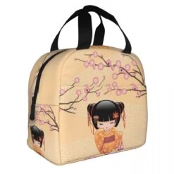 Kokeshi Doll Sakura Lunch Bag -Kawaii Store kawaiies plushies plush softtoy kokeshi doll sakura lunch bag bag peach sakura 792675