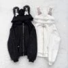 Apparel Lace Bunny Ears Black White Zip-up Hoodies