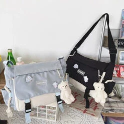 Apparel Large Blue Black Two-Tone Rope Shoulder Side Bag -Kawaii Store kawaiies plushies plush softtoy large blue black two tone rope shoulder side bag bags 573612