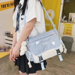Apparel Large Blue Black Two-Tone Rope Shoulder Side Bag -Kawaii Store kawaiies plushies plush softtoy large blue black two tone rope shoulder side bag bags blue 455884